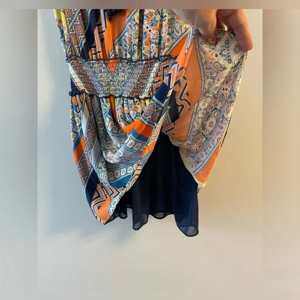 Ramy Brook Silk Geometric-Shape Multicolor V Neck Sleeveless Drop Waist Dress - Picture 3 of 4